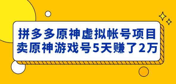 外面卖2980的拼多多原神虚拟帐号项目：卖原神游戏号5天赚了2万_中创网,自媒体短视频教学_网创项目_网络创业无忧资源网