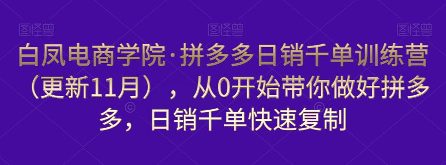白凤电商学院·拼多多日销千单训练营，从0开始带你做好拼多多，日销千单快速复制（更新知2023年3月）_中创网,自媒体短视频教学_网创项目_网络创业无忧资源网