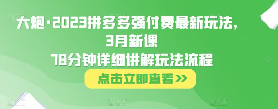 大炮·2023拼多多强付费最新玩法，3月新课​78分钟详细讲解玩法流程_中创网,自媒体短视频教学_网创项目_网络创业无忧资源网