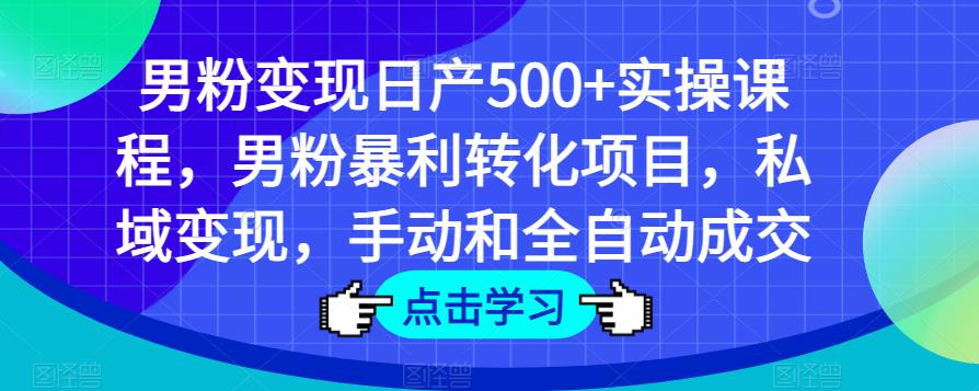 男粉变现日产500+实操课程，男粉暴利转化项目，私域变现，手动和全自动成交_中创网,自媒体短视频教学_网创项目_网络创业无忧资源网