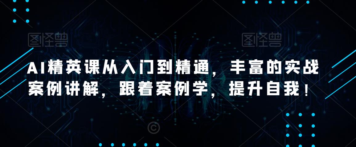 AI精英课从入门到精通，丰富的实战案例讲解，跟着案例学，提升自我！_中创网,自媒体短视频教学_网创项目_网络创业无忧资源网