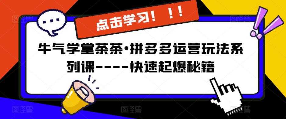 牛气学堂茶茶•拼多多运营玩法系列课—-快速起爆秘籍【更新】_中创网,自媒体短视频教学_网创项目_网络创业无忧资源网
