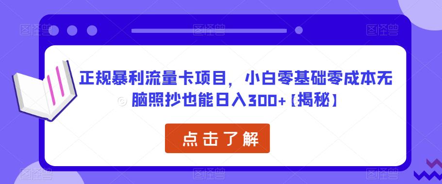 正规暴利流量卡项目，小白零基础零成本无脑照抄也能日入300+【揭秘】_中创网,自媒体短视频教学_网创项目_网络创业无忧资源网