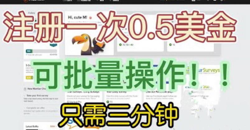 国外项目注册一次0.5美金，只需三分钟无脑操作，可批量同时放大操作，小白工作室福利【揭秘】_中创网,自媒体短视频教学_网创项目_网络创业无忧资源网