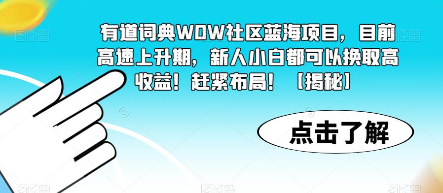 有道词典WOW社区蓝海项目，目前高速上升期，新人小白都可以换取高收益！赶紧布局！【揭秘】_中创网,自媒体短视频教学_网创项目_网络创业无忧资源网