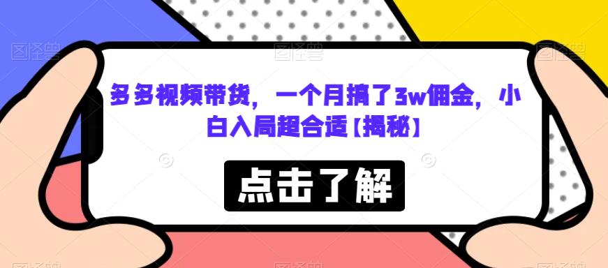 多多视频带货，一个月搞了3w佣金，小白入局超合适【揭秘】_中创网,自媒体短视频教学_网创项目_网络创业无忧资源网