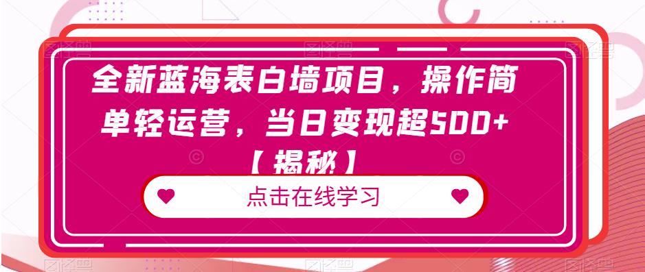全新蓝海表白墙项目，操作简单轻运营，当日变现超500+【揭秘】_中创网,自媒体短视频教学_网创项目_网络创业无忧资源网