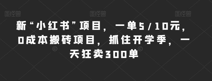 新“小红书”项目，一单5/10元，0成本搬砖项目，抓住开学季，一天狂卖300单【揭秘】_中创网,自媒体短视频教学_网创项目_网络创业无忧资源网
