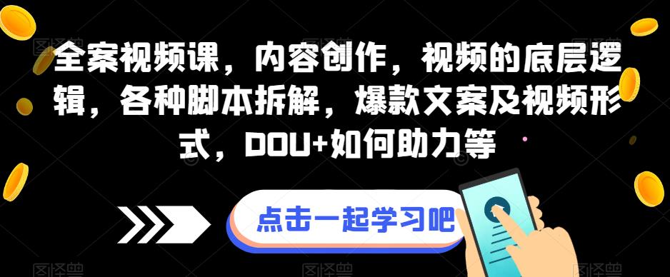 全案视频课，内容创作，视频的底层逻辑，各种脚本拆解，爆款文案及视频形式，DOU+如何助力等_中创网,自媒体短视频教学_网创项目_网络创业无忧资源网