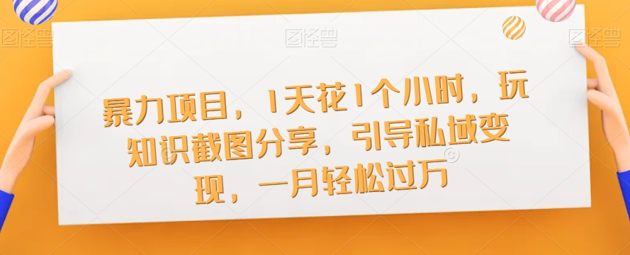暴力项目，1天花1个小时，玩知识截图分享，引导私域变现，一月轻松过万【截图】_中创网,自媒体短视频教学_网创项目_网络创业无忧资源网