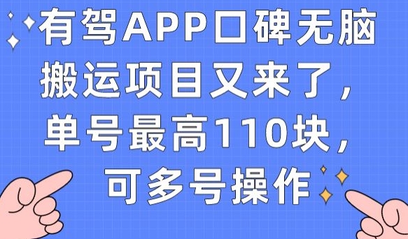 有驾APP口碑无脑搬运项目又来了，单号最高110块，可多号操作_中创网,自媒体短视频教学_网创项目_网络创业无忧资源网