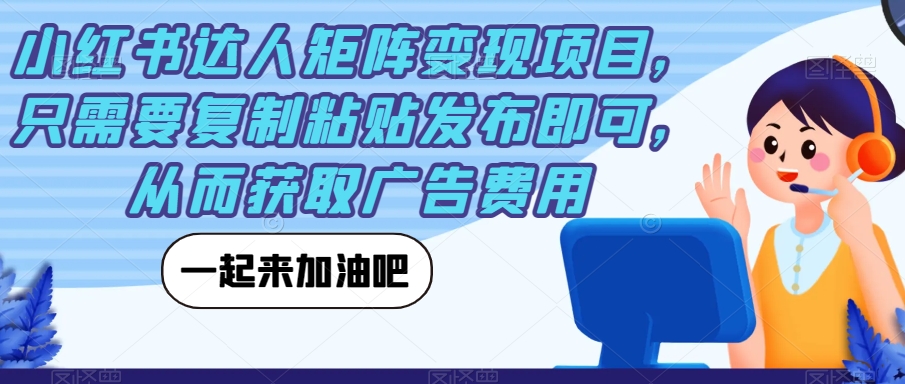 小红书达人矩阵变现项目，只需要复制粘贴发布即可，从而获取广告费用_中创网,自媒体短视频教学_网创项目_网络创业无忧资源网
