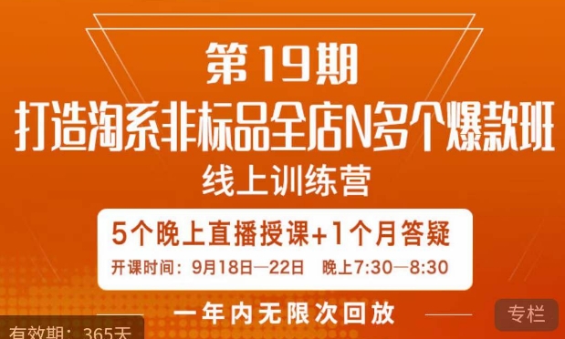 打造淘系非标全店N多个爆款线上课，​5天直播课_中创网,自媒体短视频教学_网创项目_网络创业无忧资源网