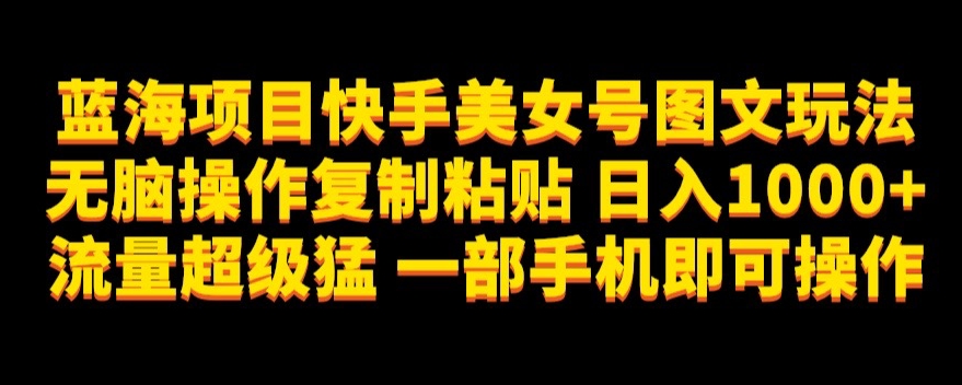 蓝海项目快手美女号图文玩法，无脑操作复制粘贴，日入1000+流量超级猛一部手机即可操作【揭秘】_中创网,自媒体短视频教学_网创项目_网络创业无忧资源网