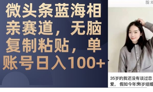 微头条蓝海相亲赛道，无脑复制粘贴，单账号日入100+_中创网,自媒体短视频教学_网创项目_网络创业无忧资源网