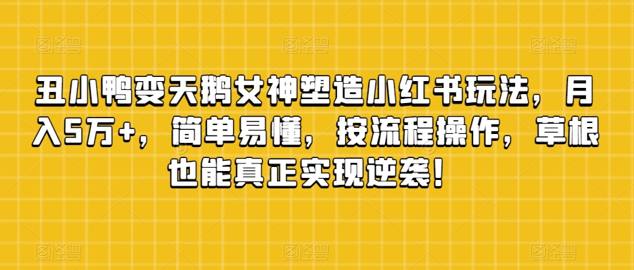 丑小鸭变天鹅女神塑造小红书玩法，月入5万+，简单易懂，按流程操作，草根也能真正实现逆袭！_中创网,自媒体短视频教学_网创项目_网络创业无忧资源网