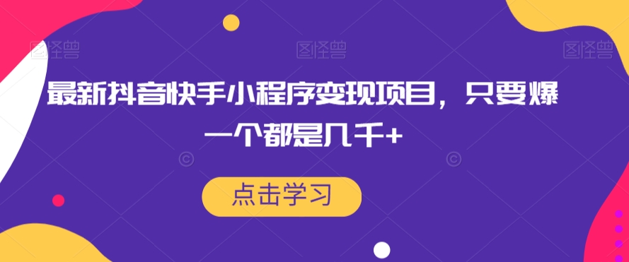 最新抖音快手小程序变现项目，只要爆一个都是几千+_中创网,自媒体短视频教学_网创项目_网络创业无忧资源网