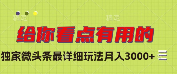 独家微头条最详细玩法，月入3000+【揭秘】_中创网,自媒体短视频教学_网创项目_网络创业无忧资源网