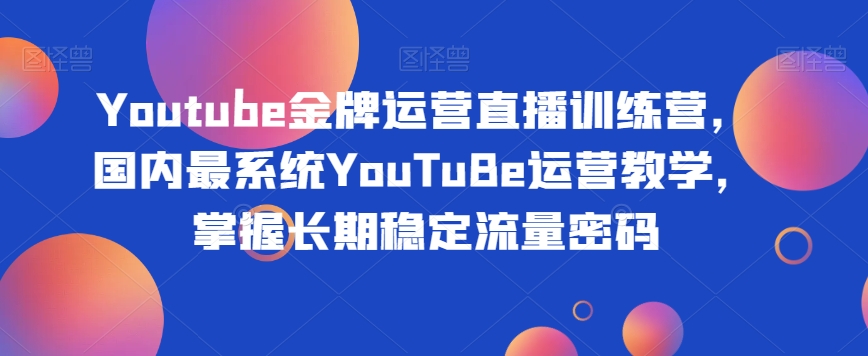 Youtube金牌运营直播训练营，国内最系统YouTuBe运营教学，掌握长期稳定流量密码_中创网,自媒体短视频教学_网创项目_网络创业无忧资源网