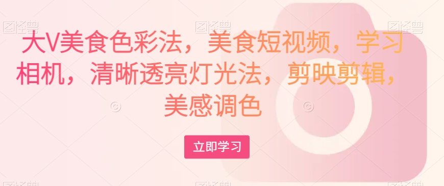 大V美食色彩法，美食短视频，学习相机，清晰透亮灯光法，剪映剪辑，美感调色_中创网,自媒体短视频教学_网创项目_网络创业无忧资源网