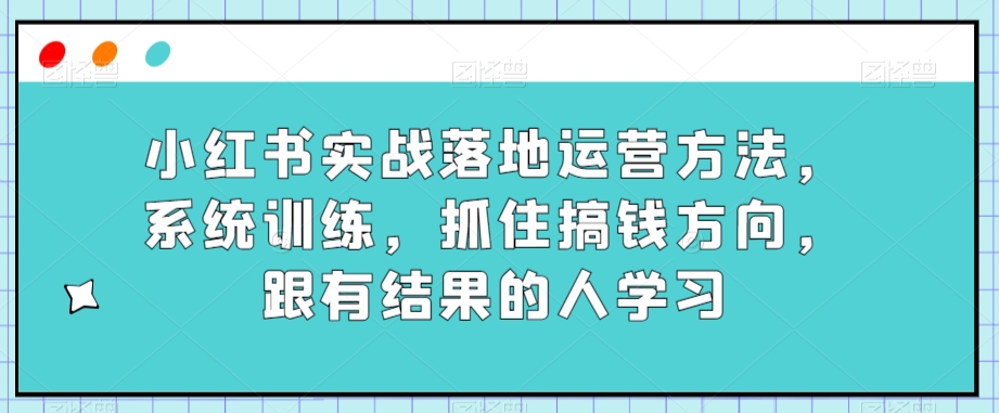 小红书实战落地运营方法，系统训练，抓住搞钱方向，跟有结果的人学习_中创网,自媒体短视频教学_网创项目_网络创业无忧资源网