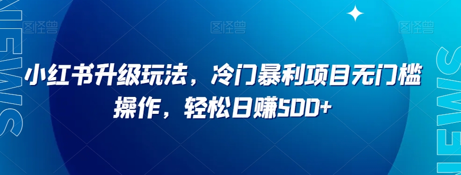 小红书升级玩法，冷门暴利项目无门槛操作，轻松日赚500+【揭秘】_中创网,自媒体短视频教学_网创项目_网络创业无忧资源网