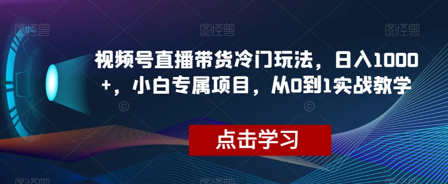 视频号直播带货冷门玩法，日入1000+，小白专属项目，从0到1实战教学【揭秘】_中创网,自媒体短视频教学_网创项目_网络创业无忧资源网