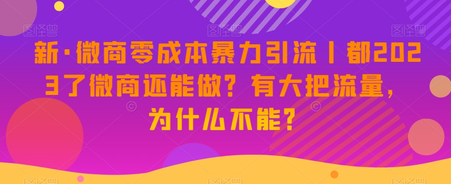 新·微商零成本暴力引流丨都2023了微商还能做？有大把流量，为什么不能？_中创网,自媒体短视频教学_网创项目_网络创业无忧资源网