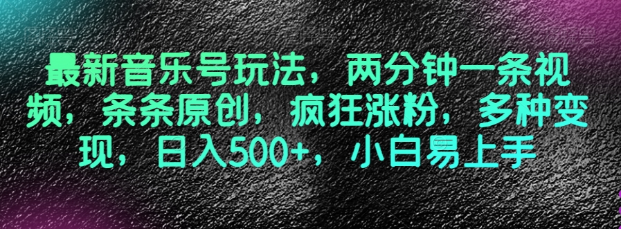 最新音乐号玩法，两分钟一条视频，条条原创，疯狂涨粉，多种变现，日入500+，小白易上手【揭秘】_中创网,自媒体短视频教学_网创项目_网络创业无忧资源网