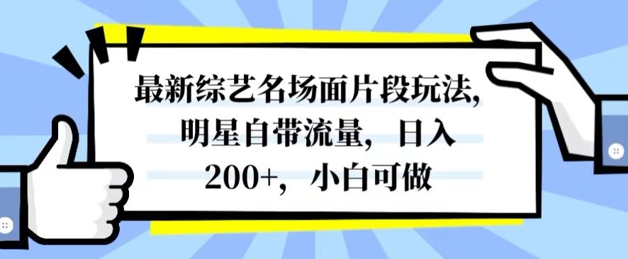 最新综艺名场面片段玩法，明星自带流量，日入200+，小白可做【揭秘】_中创网,自媒体短视频教学_网创项目_网络创业无忧资源网