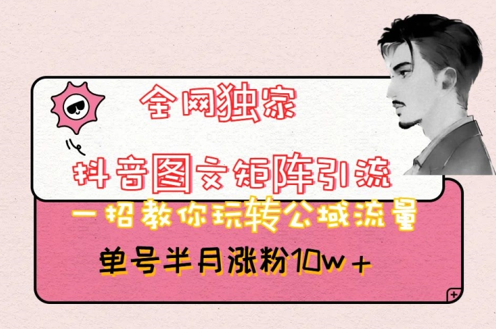 全网独家抖音图文矩阵引流，一招教你玩转公域流量，单号半月涨粉10w+【揭秘】_中创网,自媒体短视频教学_网创项目_网络创业无忧资源网
