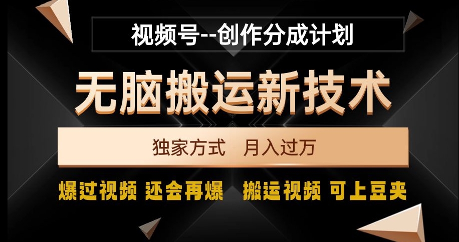 视频号无脑搬运新技术，破原创壕流量，独家方式，爆过视频，还会再爆【揭秘】_中创网,自媒体短视频教学_网创项目_网络创业无忧资源网