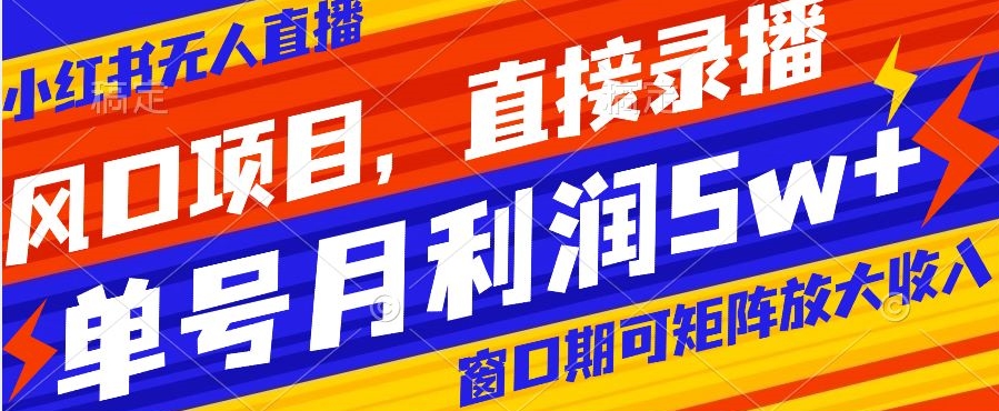 风口项目，小红书无人直播带货，直接录播，可矩阵，月入5w+【揭秘】_中创网,自媒体短视频教学_网创项目_网络创业无忧资源网