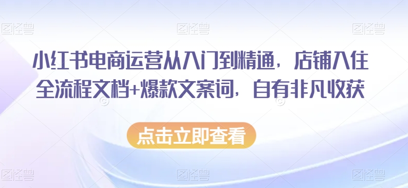 小红书电商运营从入门到精通，店铺入住全流程文档+爆款文案词，自有非凡收获_中创网,自媒体短视频教学_网创项目_网络创业无忧资源网