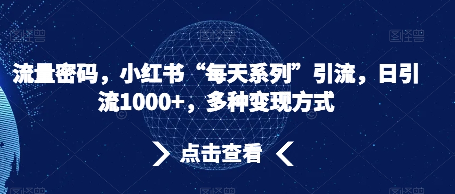 流量密码，小红书“每天系列”引流，日引流1000+，多种变现方式【揭秘】_中创网,自媒体短视频教学_网创项目_网络创业无忧资源网