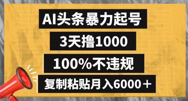 AI头条暴力起号，3天撸1000,100%不违规，复制粘贴月入6000＋【揭秘】_中创网,自媒体短视频教学_网创项目_网络创业无忧资源网