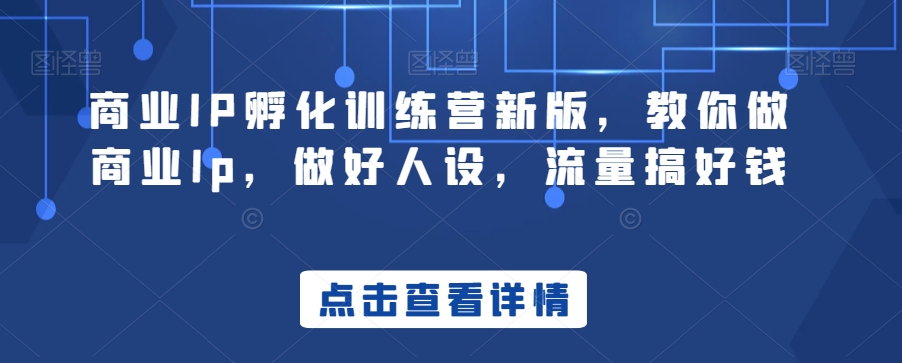 商业IP孵化训练营新版，教你做商业Ip，做好人设，流量搞好钱_中创网,自媒体短视频教学_网创项目_网络创业无忧资源网