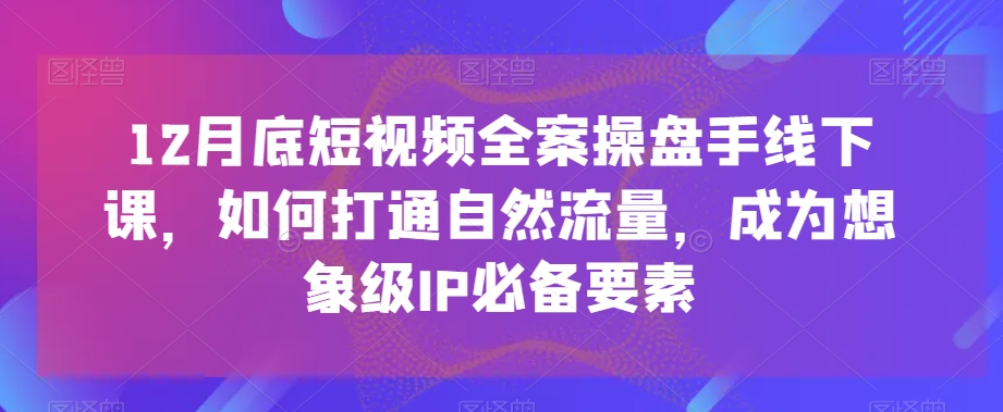 12月底短视频全案操盘手线下课，如何打通自然流量，成为想象级IP必备要素_中创网,自媒体短视频教学_网创项目_网络创业无忧资源网