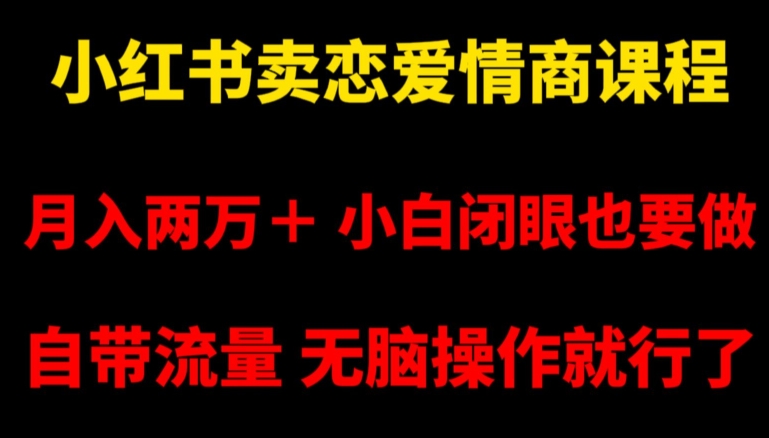 小红书卖恋爱情商课程，月入两万＋，小白闭眼也要做，自带流量，无脑操作就行了【揭秘】_中创网,自媒体短视频教学_网创项目_网络创业无忧资源网