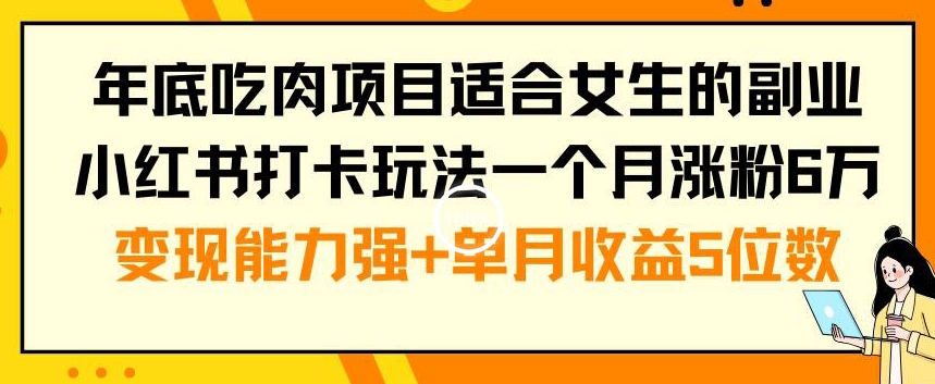 年底吃肉项目适合女生的副业小红书打卡玩法一个月涨粉6万+变现能力强+单月收益5位数【揭秘】_中创网,自媒体短视频教学_网创项目_网络创业无忧资源网