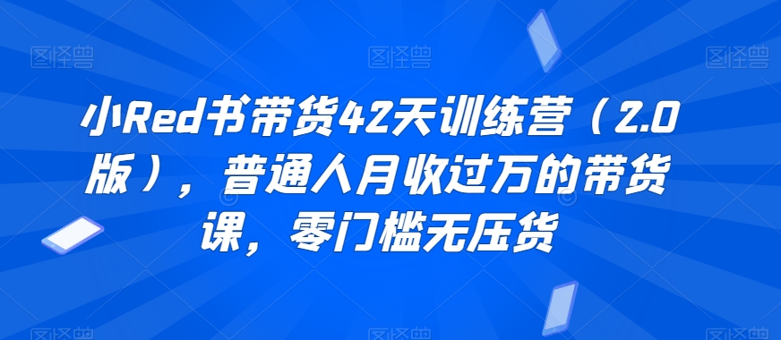 小Red书带货42天训练营（2.0版），普通人月收过万的带货课，零门槛无压货_中创网,自媒体短视频教学_网创项目_网络创业无忧资源网