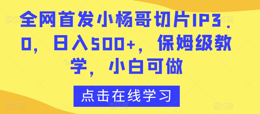 全网首发小杨哥切片IP3.0，日入500+，保姆级教学，小白可做【揭秘】_中创网,自媒体短视频教学_网创项目_网络创业无忧资源网