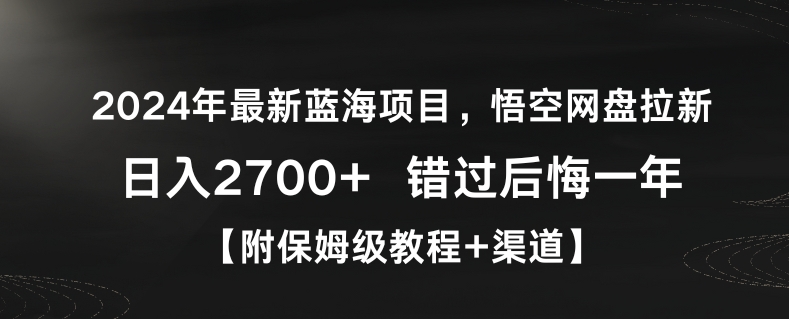 2024年最新蓝海项目，悟空网盘拉新，日入2700+错过后悔一年【附保姆级教程+渠道】【揭秘】_中创网,自媒体短视频教学_网创项目_网络创业无忧资源网
