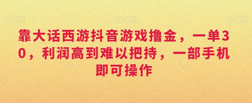 靠大话西游抖音游戏撸金，一单30，利润高到难以把持，一部手机即可操作，日入3000+【揭秘】_中创网,自媒体短视频教学_网创项目_网络创业无忧资源网