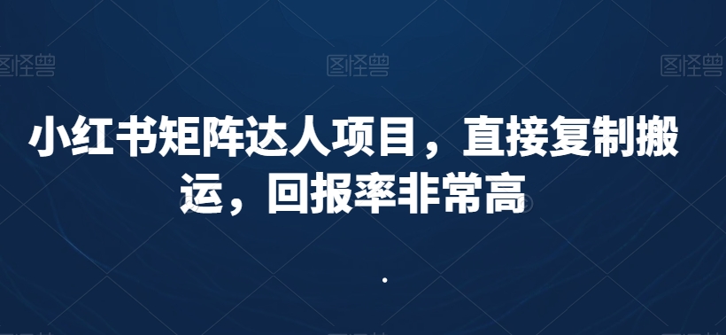 小红书矩阵达人项目，直接复制搬运，回报率非常高_中创网,自媒体短视频教学_网创项目_网络创业无忧资源网