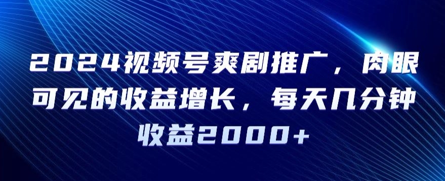 2024视频号爽剧推广，肉眼可见的收益增长，每天几分钟收益2000+【揭秘】_中创网,自媒体短视频教学_网创项目_网络创业无忧资源网