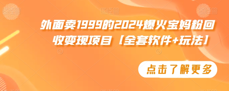 外面卖1999的2024爆火宝妈粉回收变现项目【全套软件+玩法】【揭秘】_中创网,自媒体短视频教学_网创项目_网络创业无忧资源网