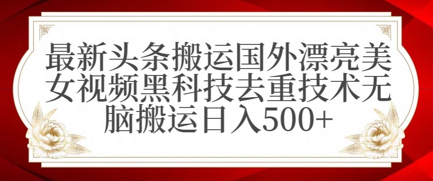 最新头条搬运国外漂亮美女视频黑科技去重技术无脑搬运日入500+【揭秘】_中创网,自媒体短视频教学_网创项目_网络创业无忧资源网