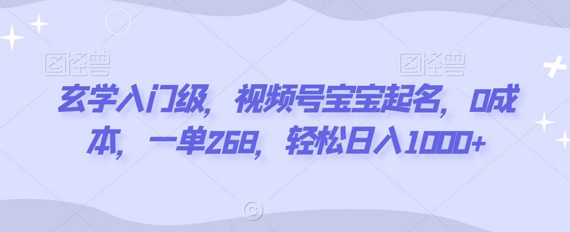 玄学入门级，视频号宝宝起名，0成本，一单268，轻松日入1000+【揭秘】_中创网,自媒体短视频教学_网创项目_网络创业无忧资源网