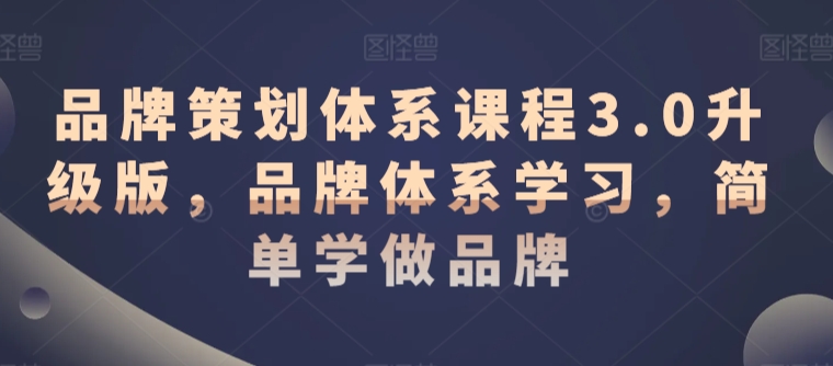 品牌策划体系课程3.0升级版，品牌体系学习，简单学做品牌_中创网,自媒体短视频教学_网创项目_网络创业无忧资源网
